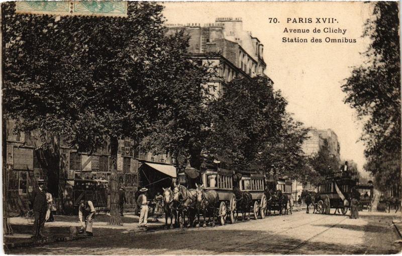 Carte postale ancienne Avenue de Clichy - Station des Omnibus à Paris 17e