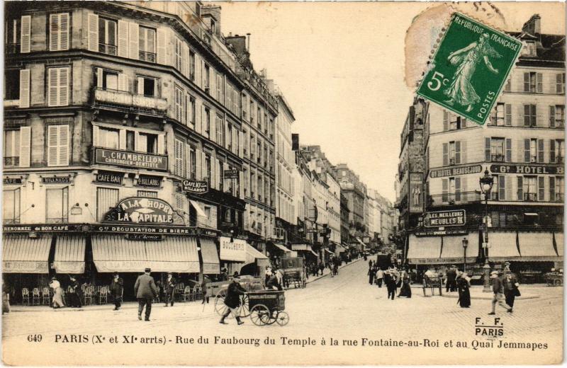 Carte postale ancienne Paris 11e Rue du Fg du Temple Rue Fontaine-au-Roi à Paris 11e