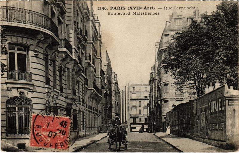 Carte postale ancienne Rue Cernuschi - Boulevard Malesherbes à Paris 17e