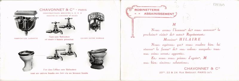 Carte postale ancienne Paris 11e 20, Rue Bréguet Chavonnet et Cie Advertisement à Paris 11e