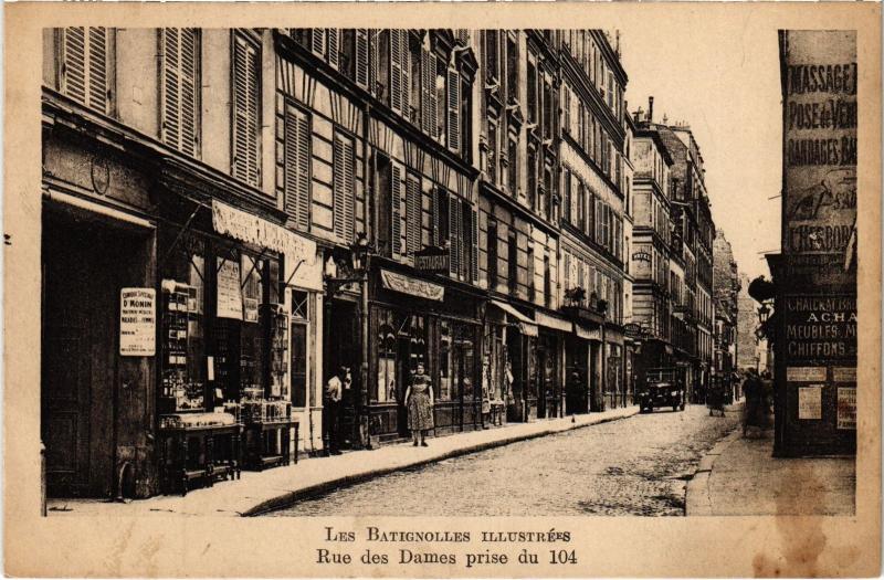 Carte postale ancienne Les Batignolles illustrées - Rue des Dames prise du 104 à Paris 17e