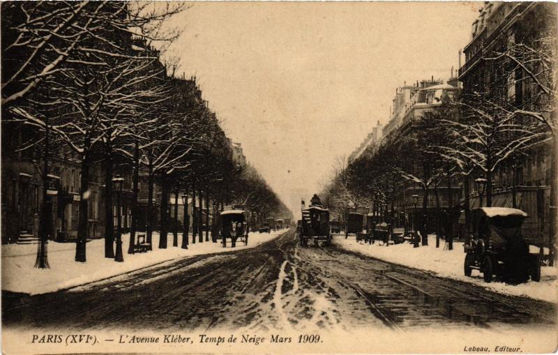 Carte postale ancienne L'Avenue Kléber, Temps de Neige Mars 1909 à Paris 16e