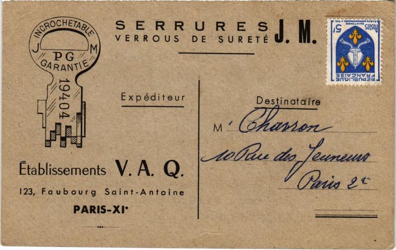 Carte postale ancienne Paris 11e 123, Fg Saint-Antoine Etabl. V.A.Q. à Paris 11e