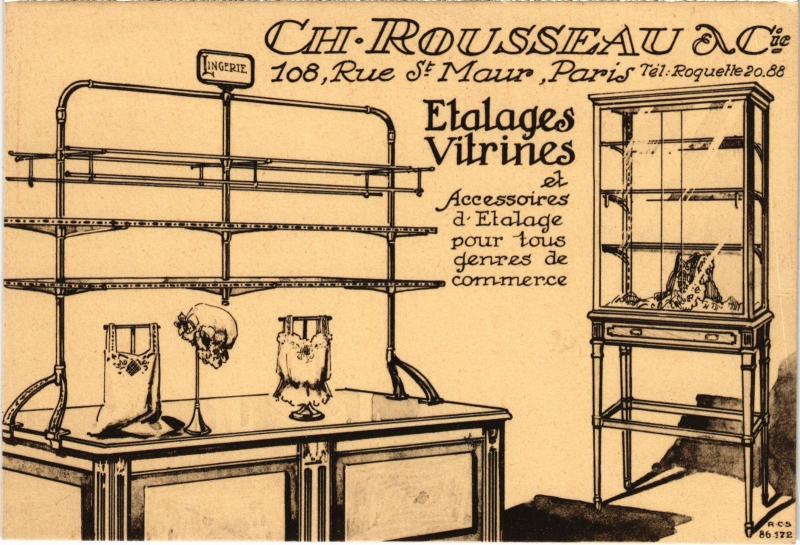 Carte postale ancienne Paris 11e 108, Rue Saint-Maur Ch. Rousseau Etalages Vitrines à Paris 11e