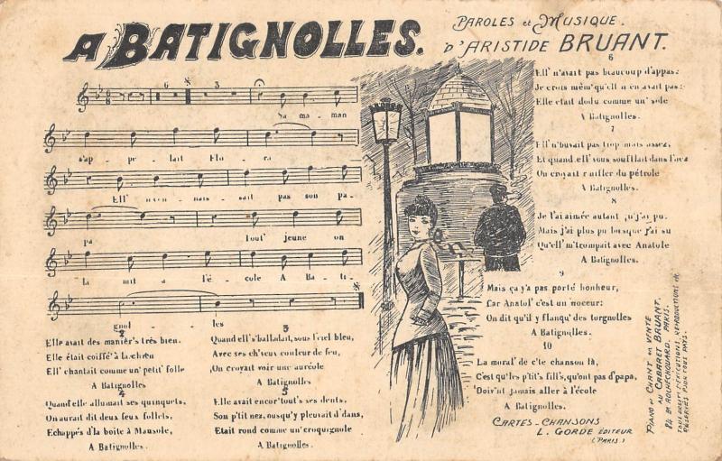 Carte postale ancienne A Batignolles - Paroles et Musique d'Aristide Bruant à Paris 17e