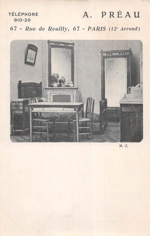 Carte postale ancienne Paris XIIe - A.preau - Interieur Mobilier - Rue De Reuilly à Paris 12e