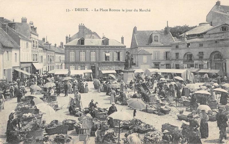 Carte postale ancienne Dreux - La Place Rotrou Le Jour Du Marche à Dreux