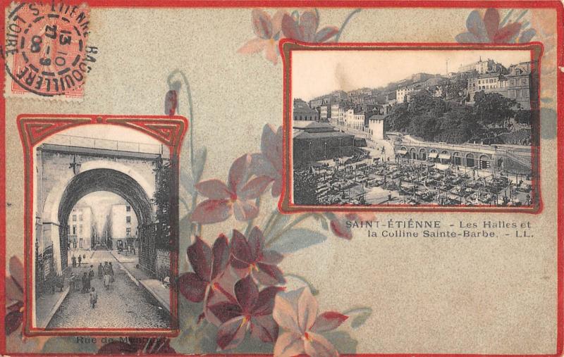 Carte postale ancienne Saint Etienne - Les Halles Et La Colline Saint Barbe à Saint-Étienne
