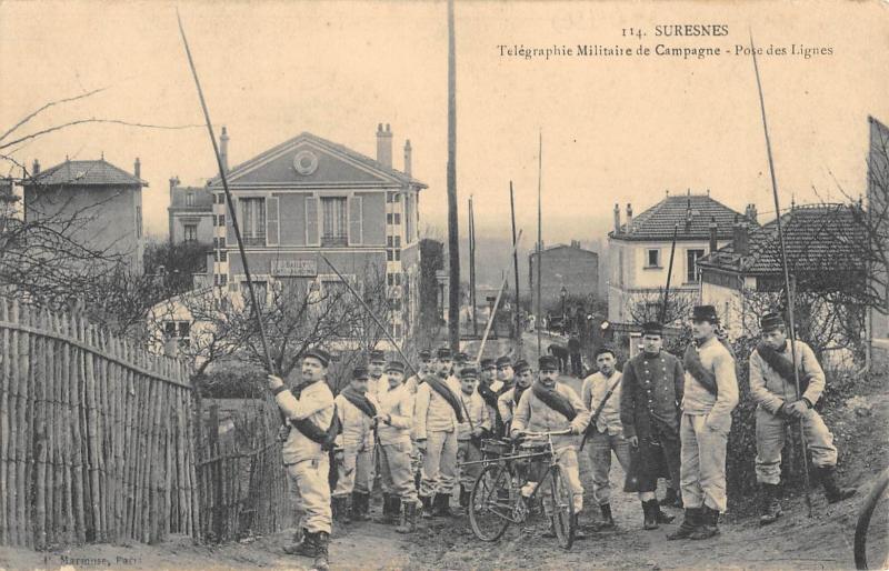Carte postale ancienne Suresnes - Telegraphie Militaire De Campagne - Pose Des Lignes à Suresnes