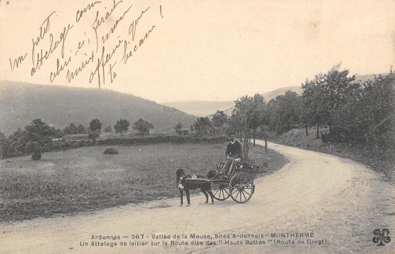 Carte postale ancienne Ardennes - Montherme - Un Attelage De Laitier Sur La Route Dite Des Haute