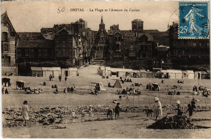 Carte postale ancienne Onival la plage et Avenue du Casino