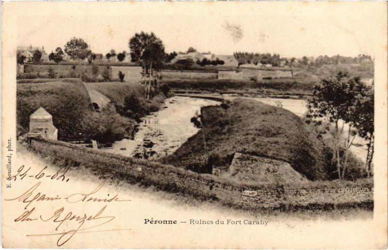 Carte postale ancienne Peronne Ruines du Fort Caraby