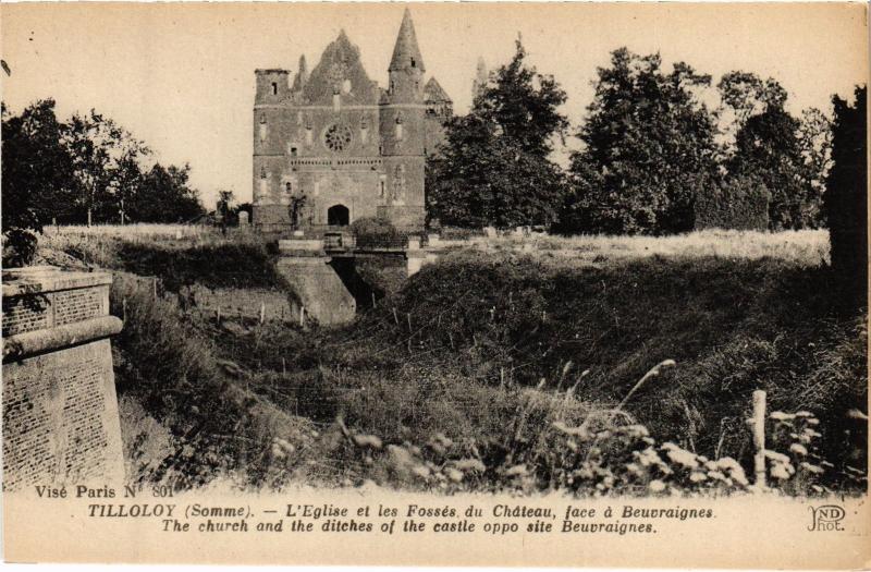 Carte postale ancienne Tilloloy eglise et les Fosses du chateau à Tilloloy