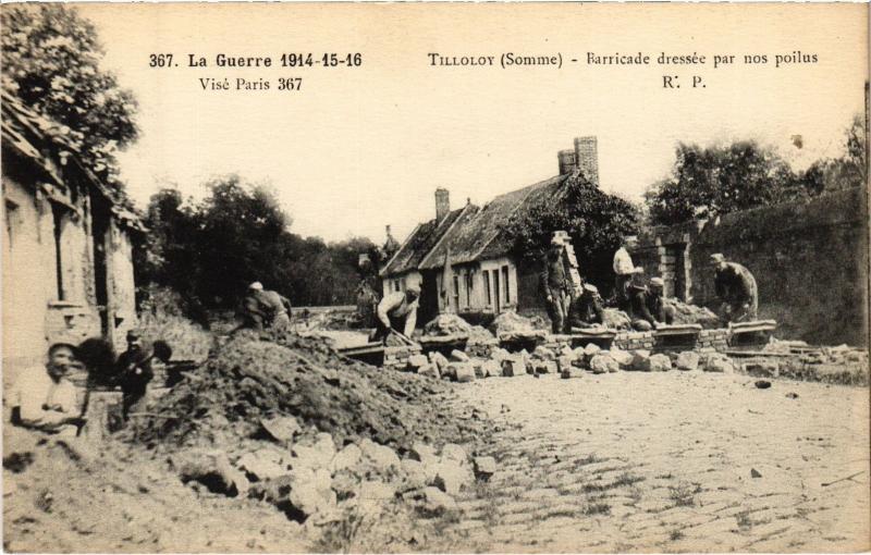 Carte postale ancienne Tilloloy Barricade dressee à Tilloloy