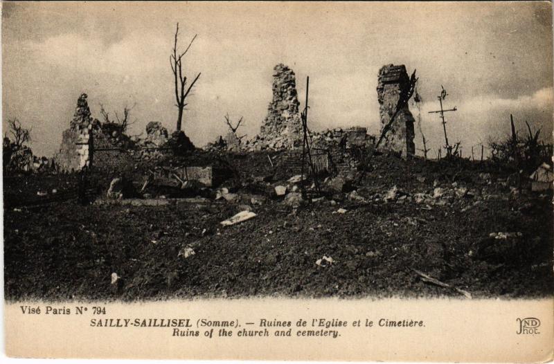 Carte postale ancienne Sailly Saillisel Ruines de l'eglise à Sailly-Saillisel