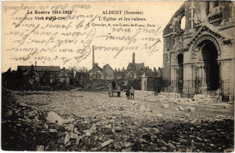 Carte postale ancienne Albert Eglise et les ruines à Albert