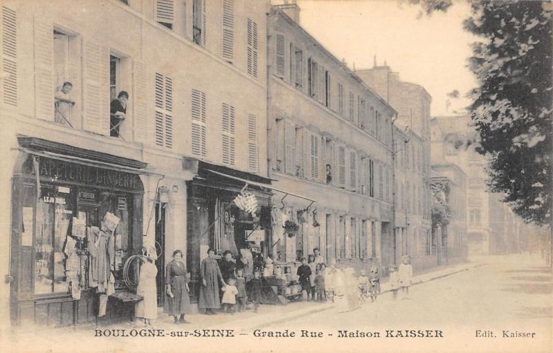 Carte postale ancienne Boulogne Sur Seine - Grande Rue - Maison Kaisser