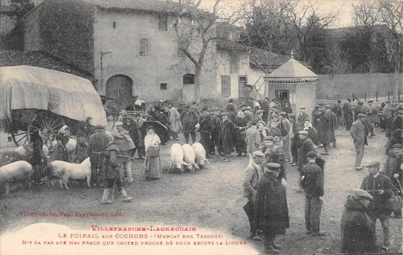 Carte postale ancienne Villefranche De Lauragais - Le Foirail Aux Cochons - Mercat De Tessous à Villefranche-de-Lauragais