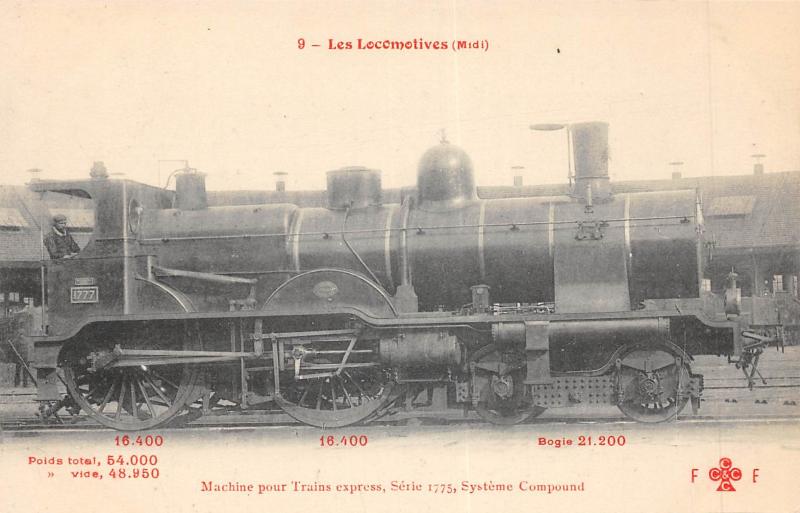 Carte postale ancienne Train - Les Locomotives (Midi) - Machine Pour Trains Express