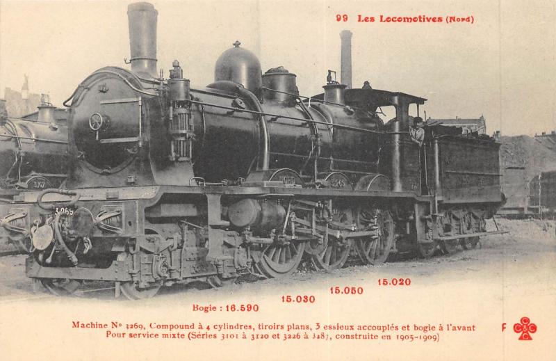 Carte postale ancienne Train - Les Locomotives (Nord) - Machine N°3269 Compound
