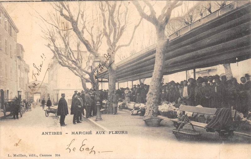 Carte postale ancienne Antibes - Le Marche Aux Fleurs à Antibes
