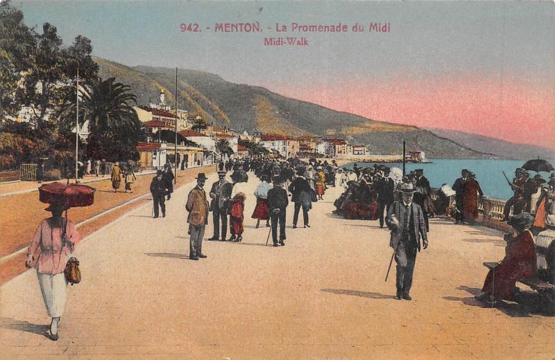 Carte postale ancienne Menton - La Promenade Du Midi à Menton