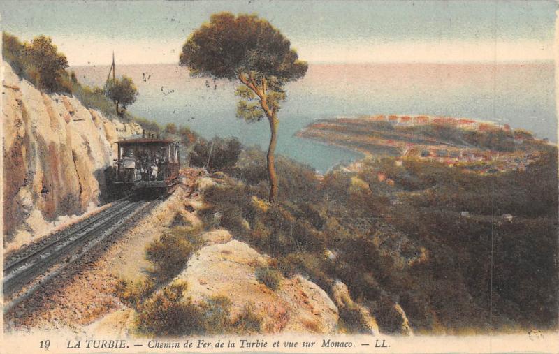 Carte postale ancienne La Turbie - Chemin De Fer  De La Turbie Et Vue Sur Monaco à La Turbie