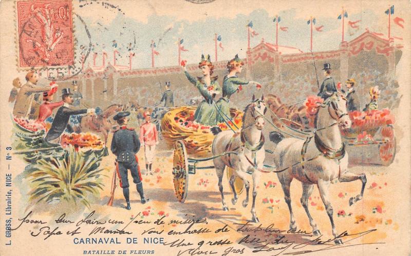 Carte postale ancienne Carnaval De Nice - Cpa Illustrateur - Bataille De Fleurs