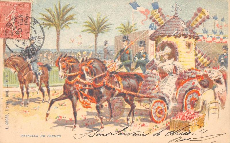 Carte postale ancienne Carnaval De Nice - Cpa Illustrateur - Bataille De Fleurs