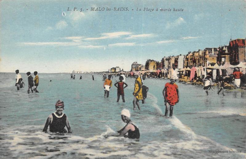 Carte postale ancienne Malo Les Bains - La Plage A Maree Haute