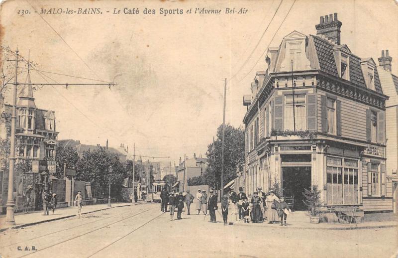 Carte postale ancienne Malo Les Bains - Le Cafe Des Sports Et Avenue Bel Air