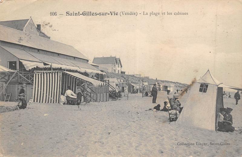 Carte postale ancienne Saint Gilles Sur Vie - La Plage Et Les Cabines