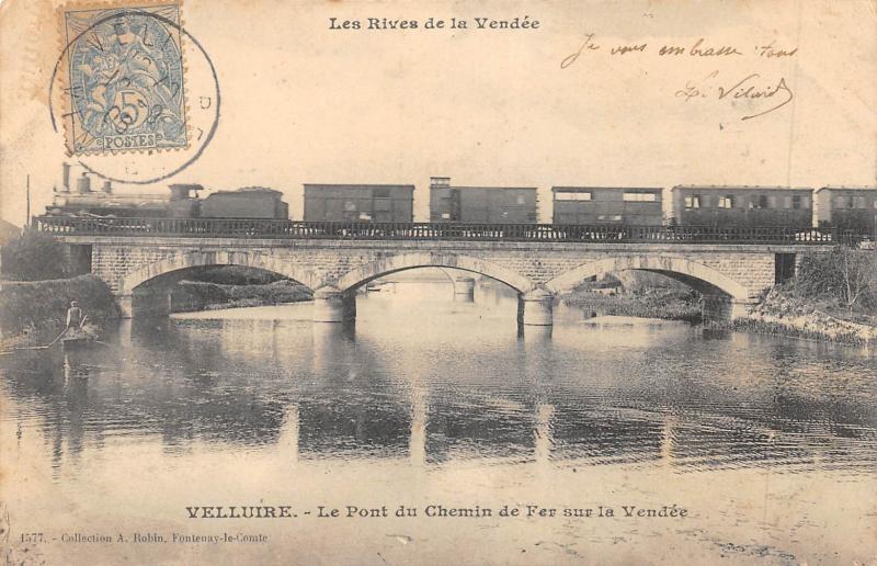 Carte postale ancienne Velluire - Le Pont Du Chemin De Fer Sur La Vendee - Train
