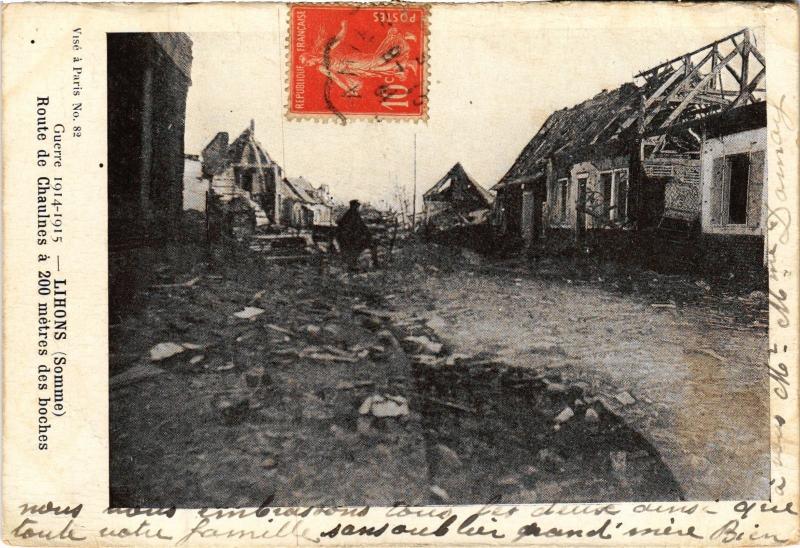 Carte postale ancienne Lihons Route de Chaulnes à Chaulnes