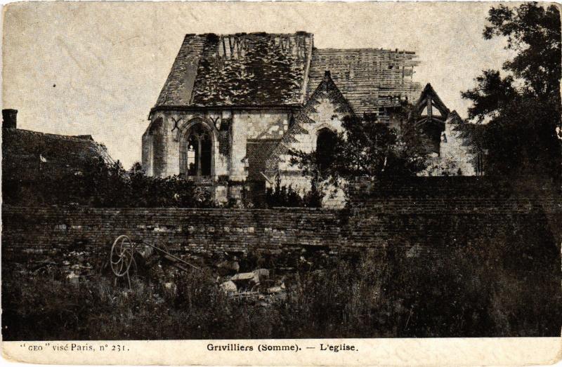 Carte postale ancienne Grivillers eglise à Grivillers