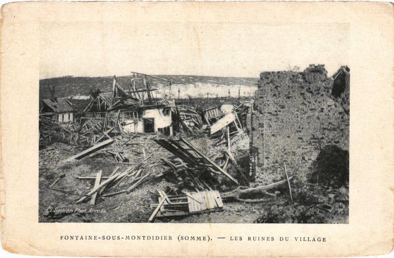 Carte postale ancienne Fontaine sous Montdidier ruines du village à Fontaine-sous-Montdidier