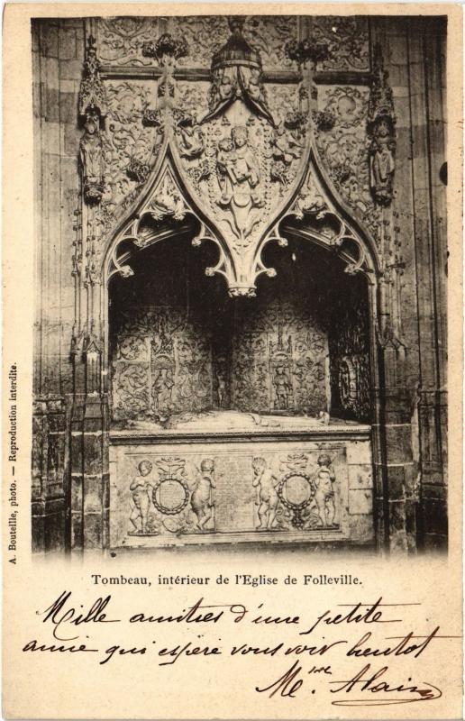 Carte postale ancienne Folleville interieur de l'eglise Tombeau à Folleville