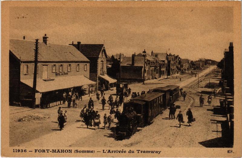 Carte postale ancienne Fort Mahon Arrivee du Tramway
