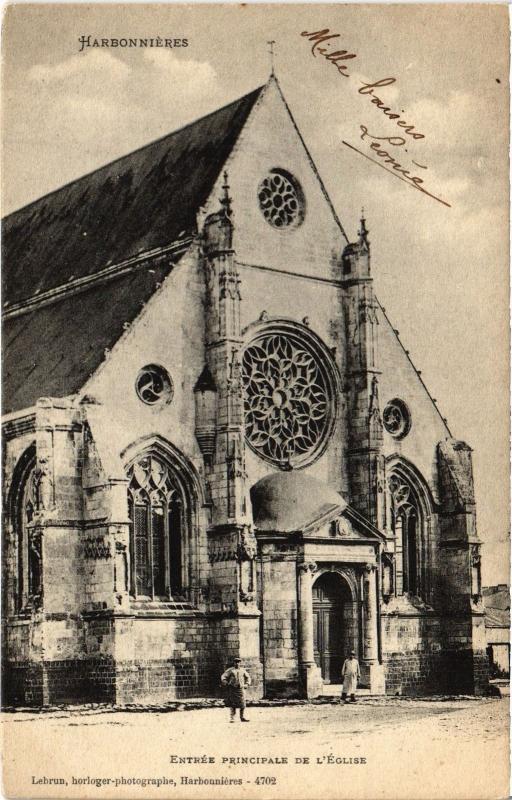 Carte postale ancienne Harbonnieres eglise entree principale