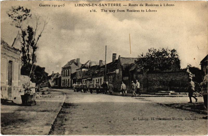 Carte postale ancienne Lihons Route de Rosieres à Lihons