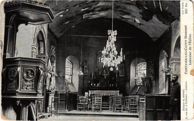 Carte postale ancienne Fontaine les Cappy interieur de l'eglise à Cappy