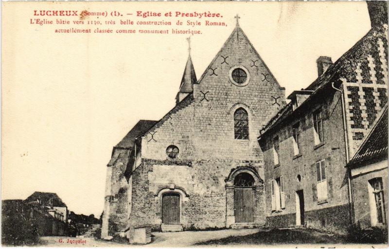 Carte postale ancienne Lucheux eglise et Presbytere à Lucheux