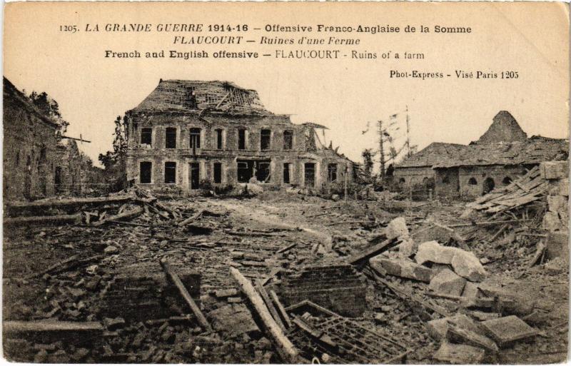 Carte postale ancienne Flaucourt Ruines d'une ferme à Flaucourt