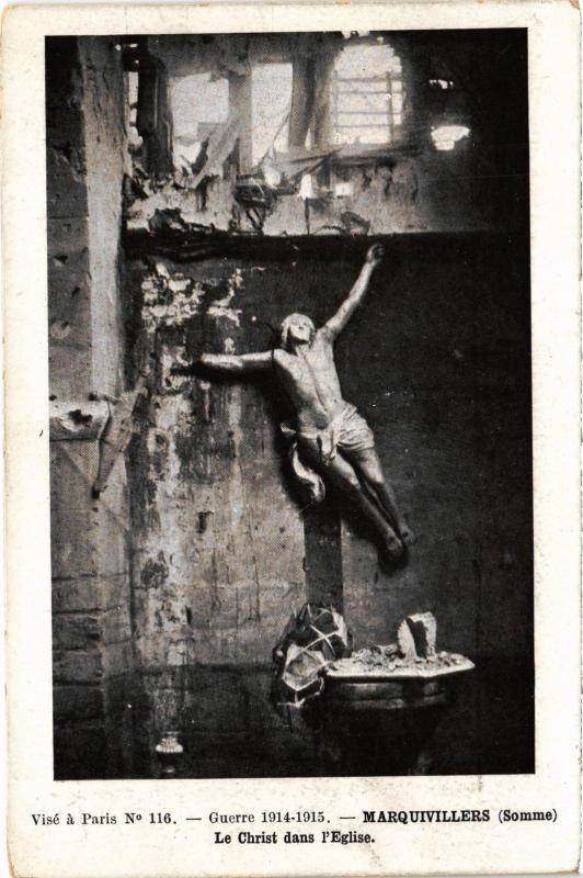 Carte postale ancienne Marquivillers le Christ dans l'eglise à Marquivillers