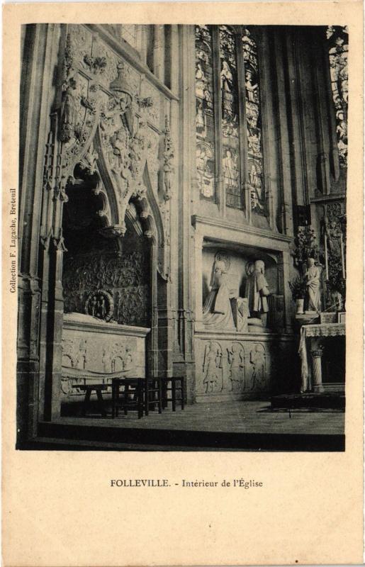Carte postale ancienne Folleville interieur de l'eglise à Folleville