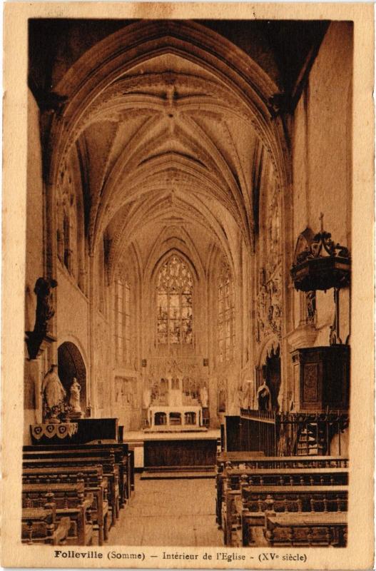 Carte postale ancienne Folleville interieur de l'eglise à Folleville