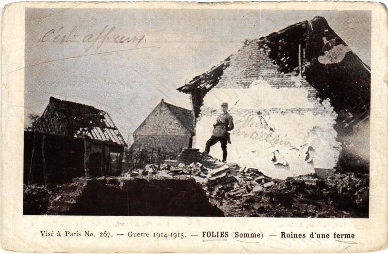 Carte postale ancienne Folies Ruines d'une ferme à Folies