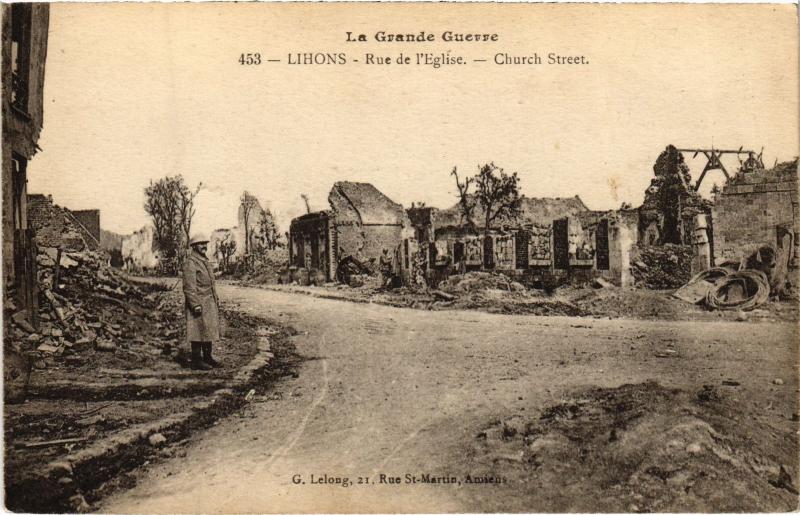 Carte postale ancienne Lihons Rue de l'eglise à Lihons
