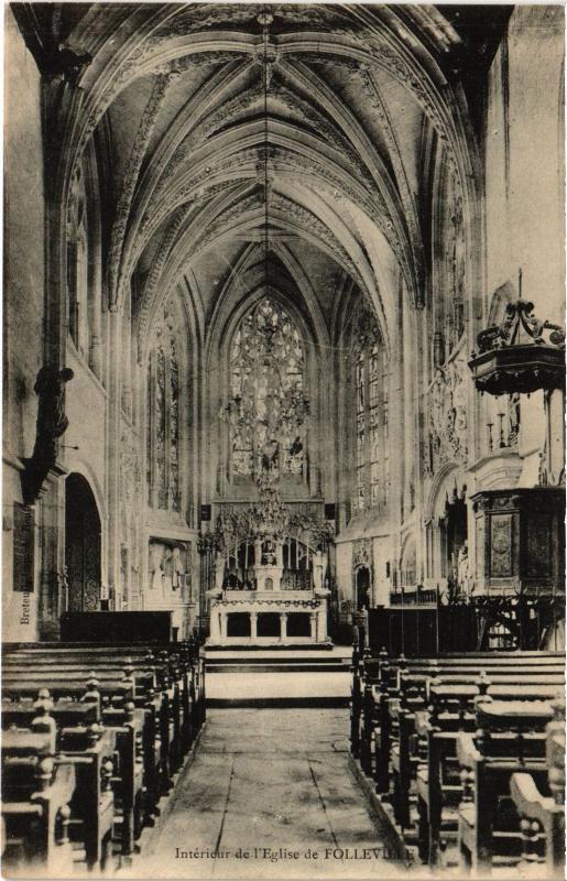 Carte postale ancienne Folleville interieur de l'eglise à Folleville