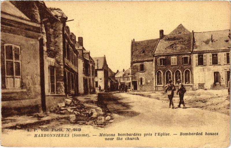 Carte postale ancienne Harbonnieres maisons bombardees